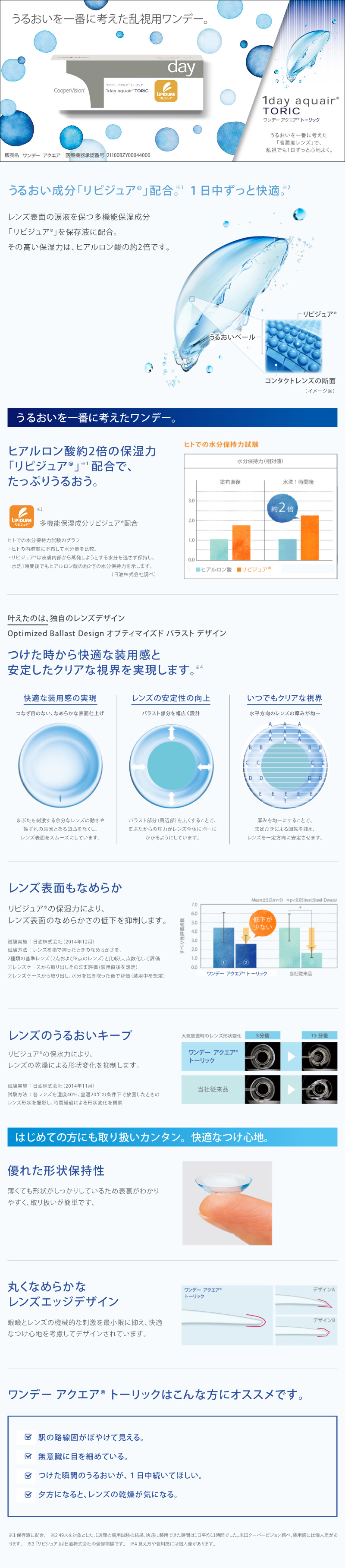 うるおいを一番に考えた乱視用ワンデー。ワンデーアクエアトーリック