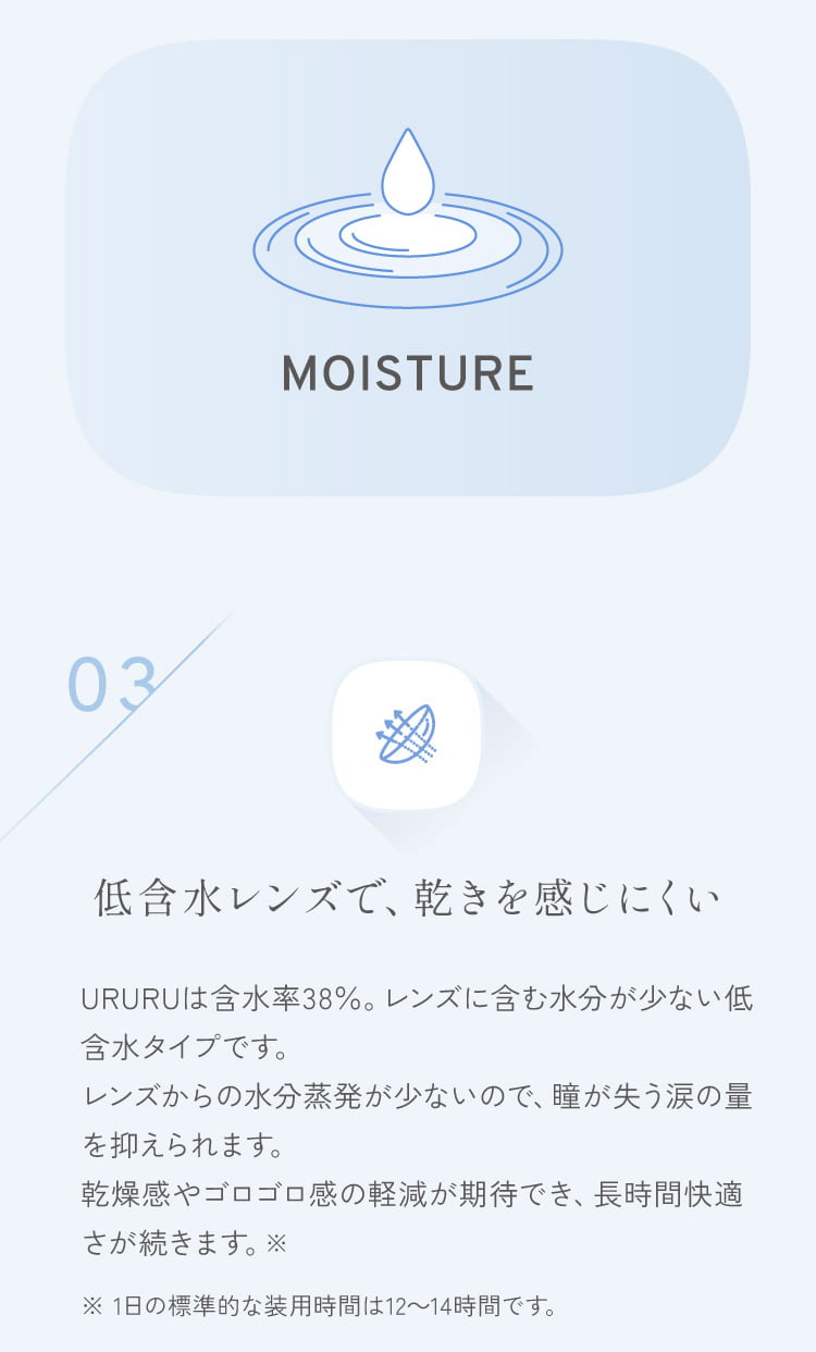低含水レンズで、乾きを感じにくい