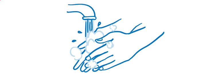 石鹸を泡立て手を洗っているイラスト
