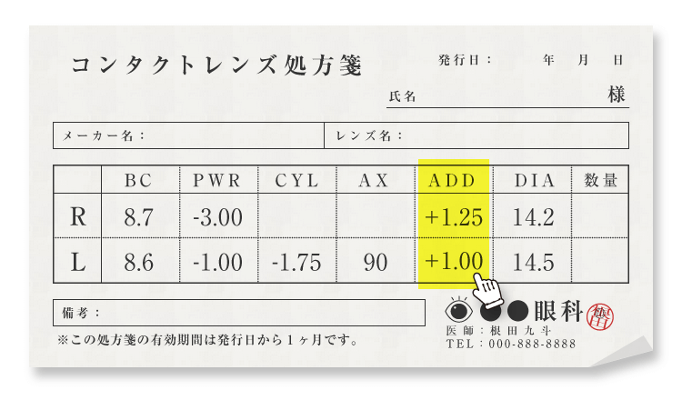 処方箋の表記例　「ADD」にハイライト